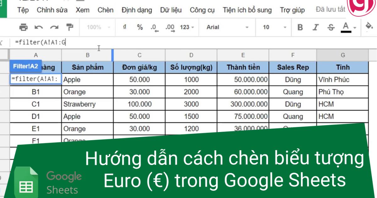 Hướng dẫn cách chèn biểu tượng Euro (€) trong Google Sheets